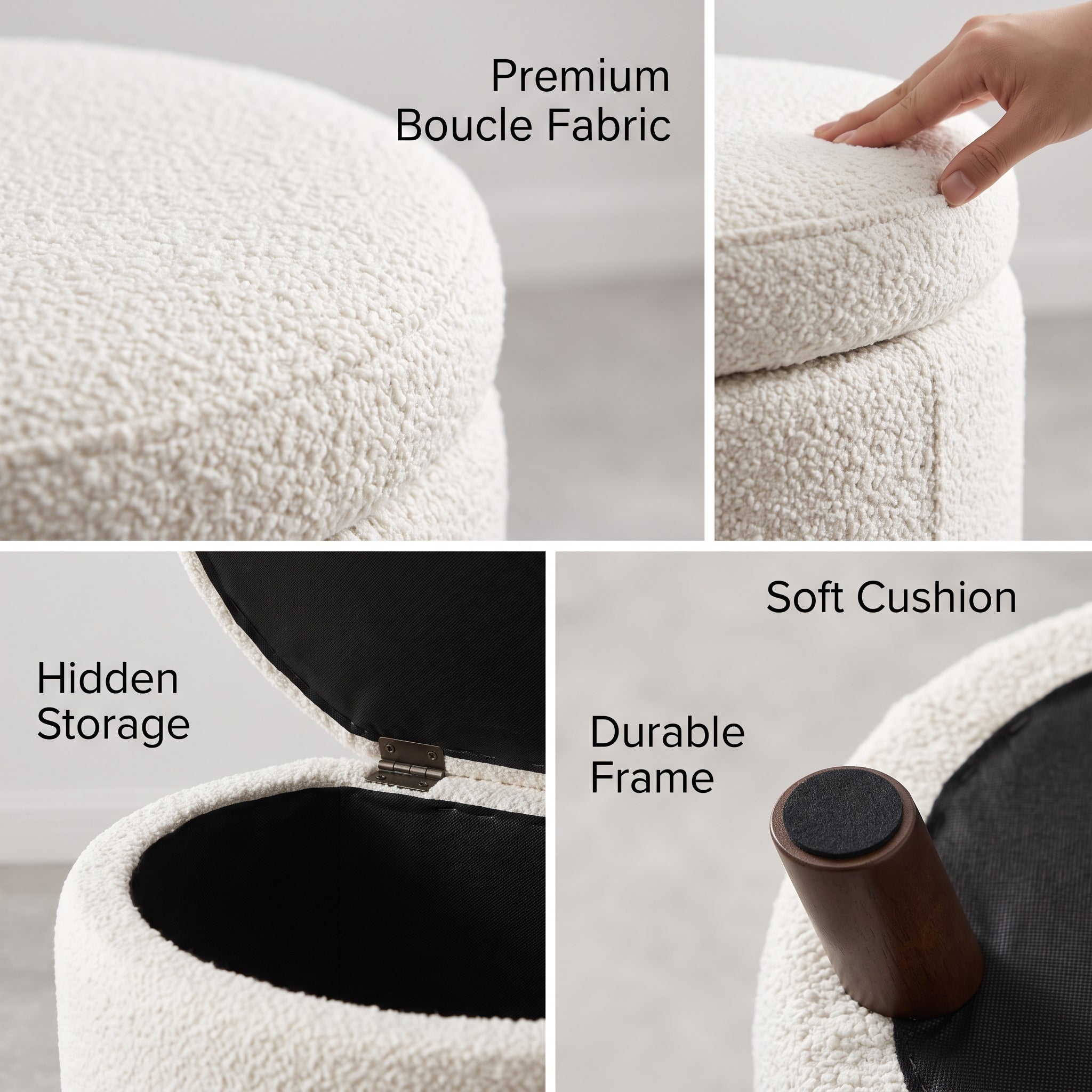 Modern Boucle Storage Ottoman – Soft Upholstered Footrest with Hidden Storage for Living Room and Bedroom