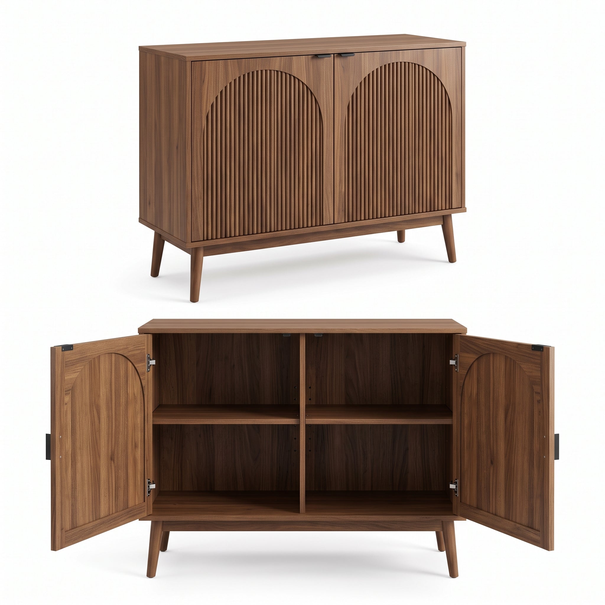 Modern Fluted Accent Cabinet – Elegant Storage Cabinet with Arched Doors for Living Room and Entryway